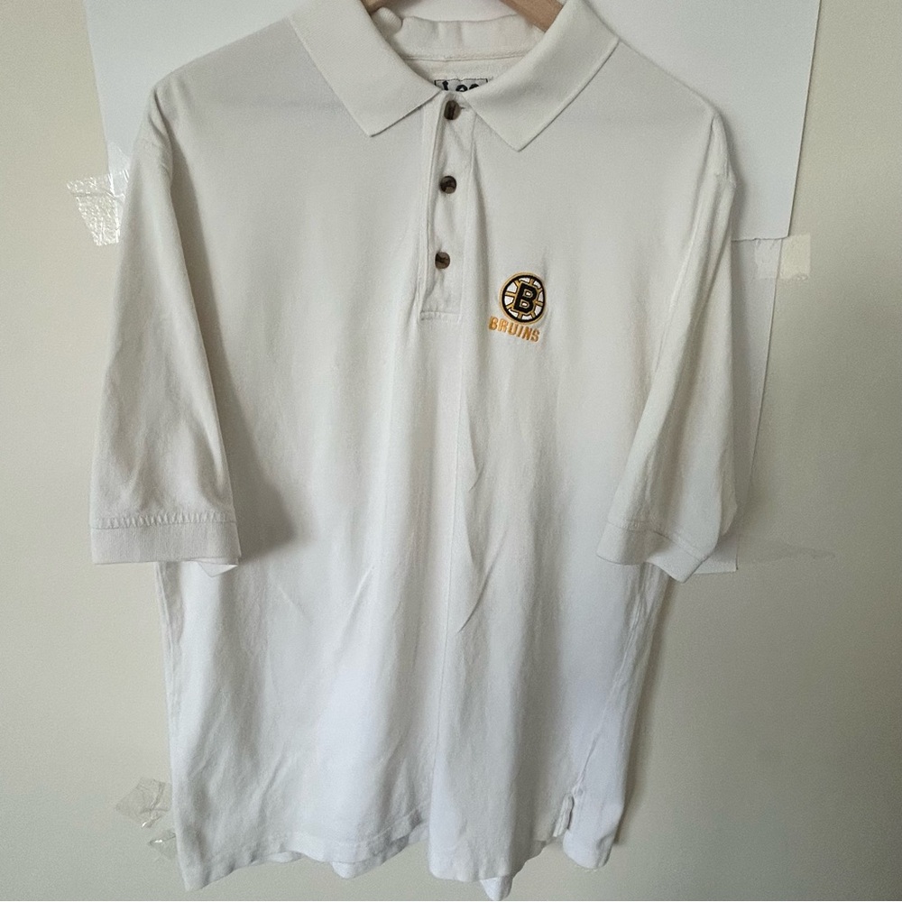 Vintage Boston Bruins Lee Sport Polo Shirt XL White Cotton NHL